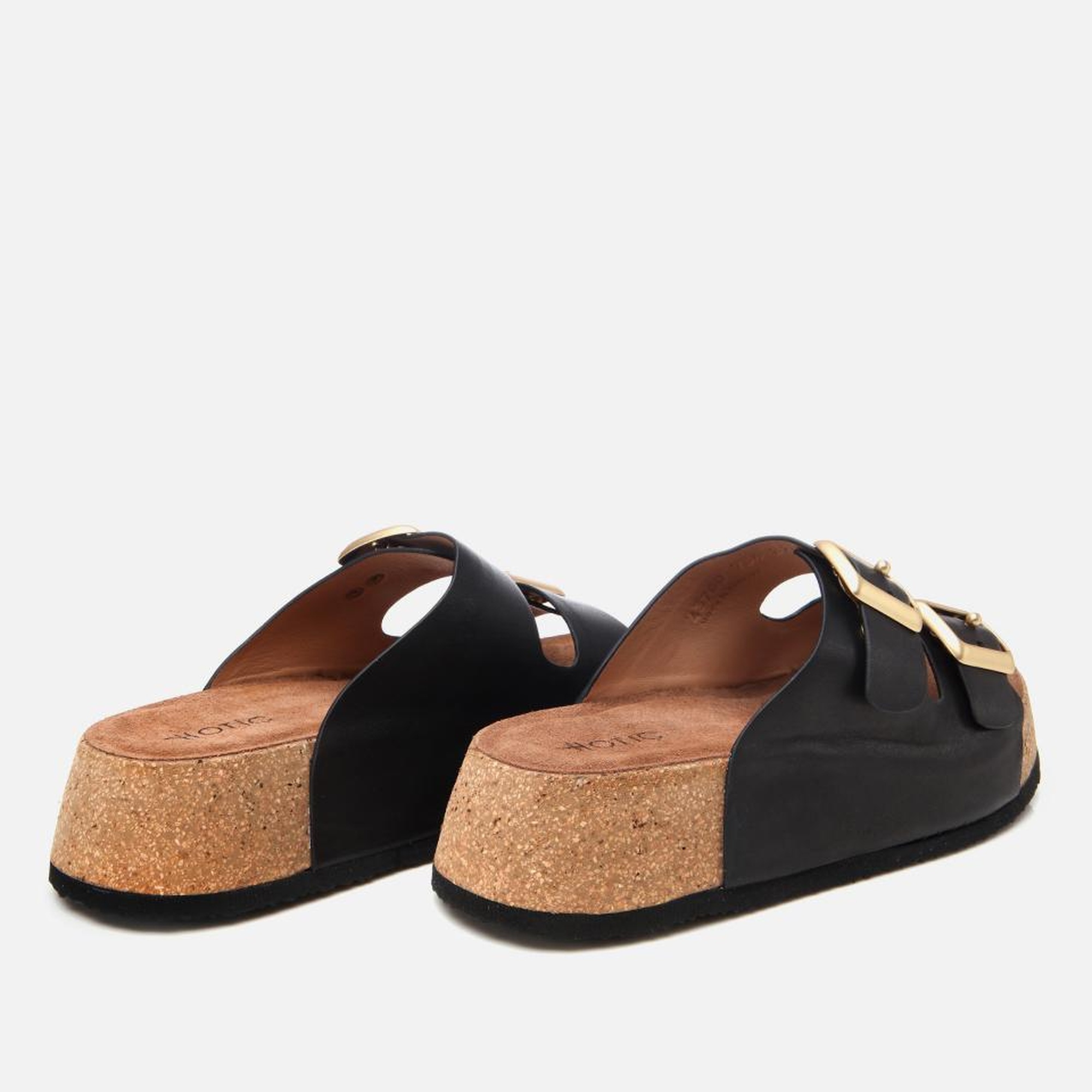 Kadın Deri Siyah Kemerli Yüksek Tabanlı Düz Terlik