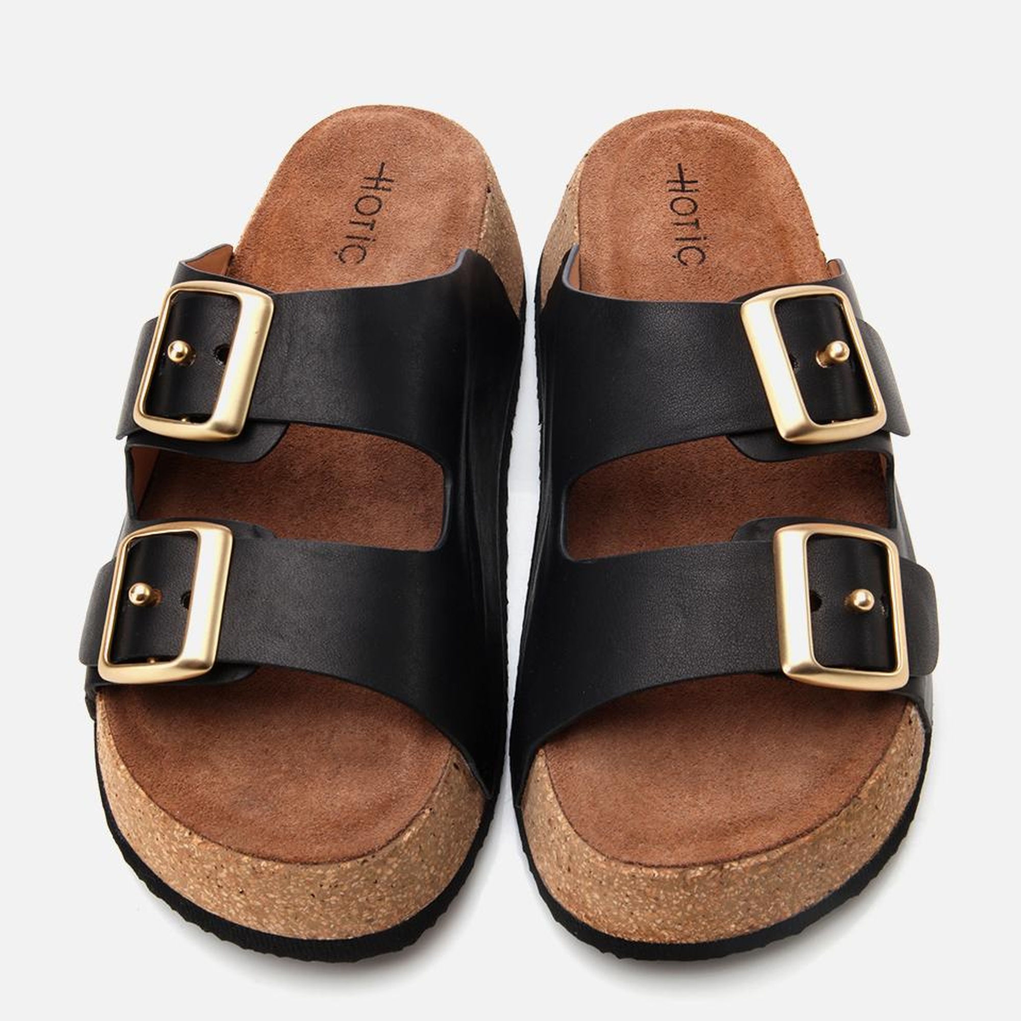 Kadın Deri Siyah Kemerli Yüksek Tabanlı Düz Terlik