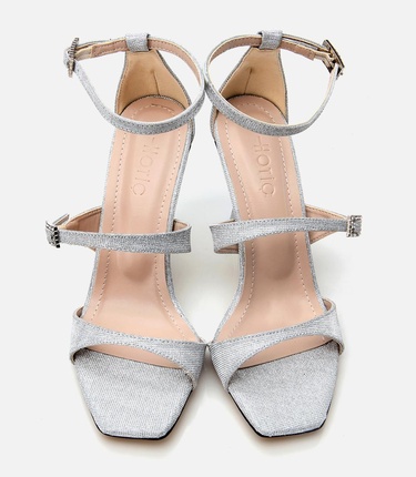  Kadın Lame Simli Topuklu Sandalet