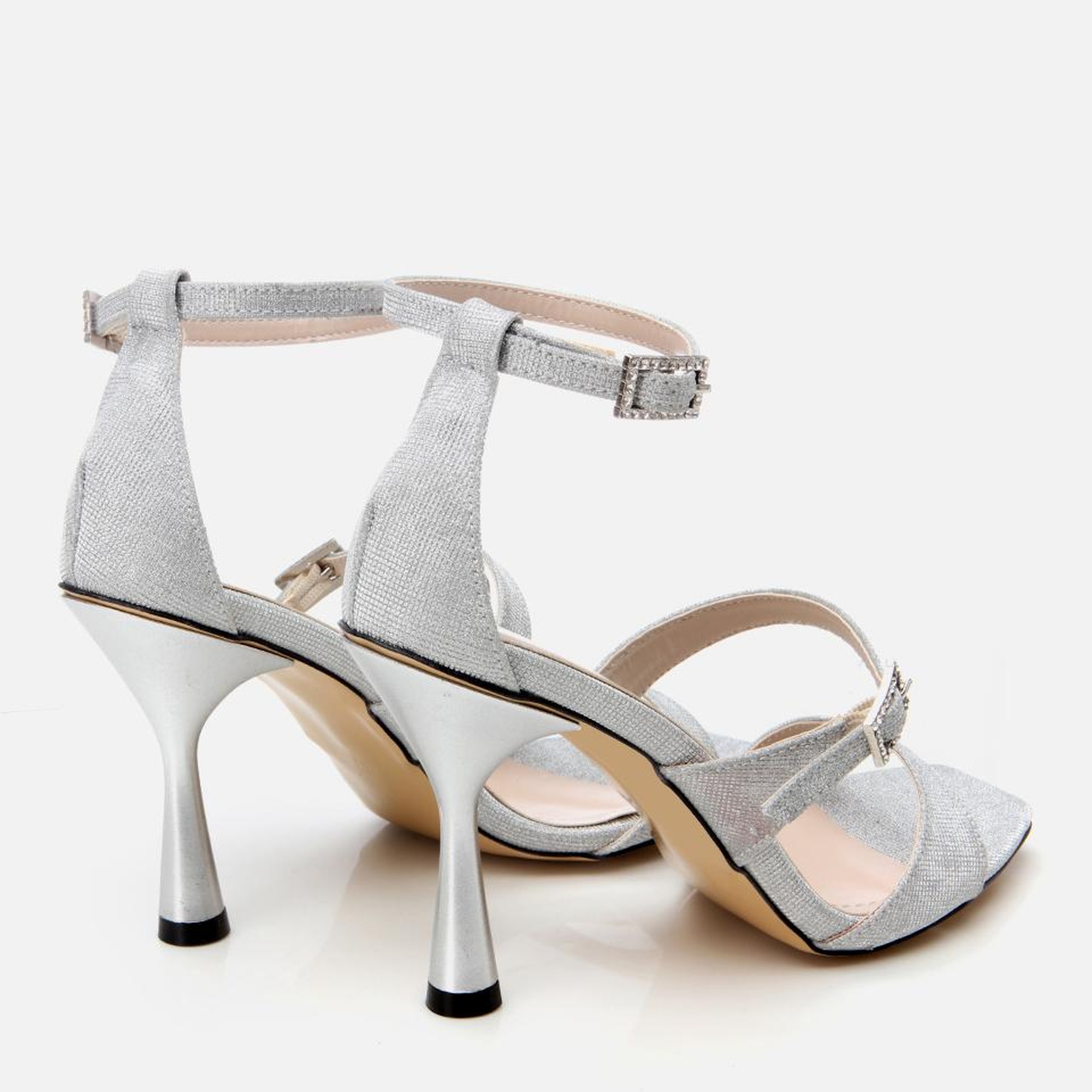 Kadın Lame Simli Topuklu Sandalet