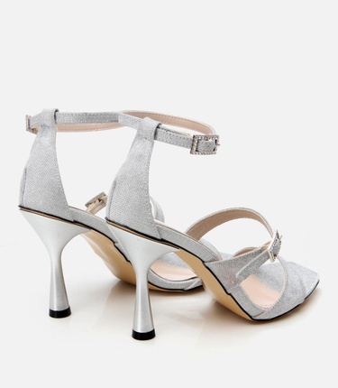  Kadın Lame Simli Topuklu Sandalet