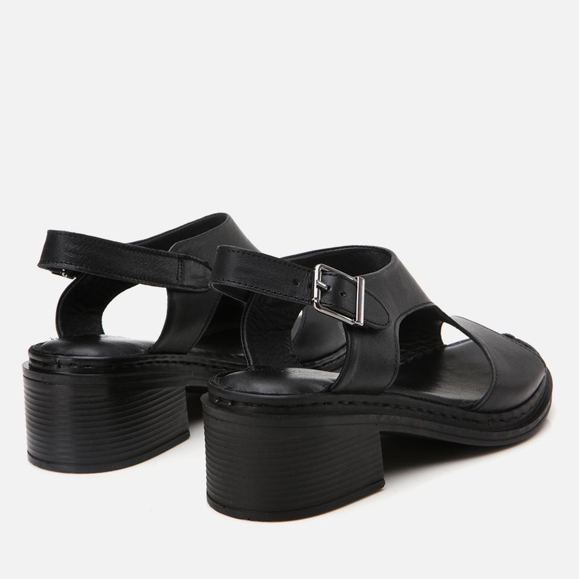 Kadın Deri Siyah Kemerli Rahat Topuklu Sandalet