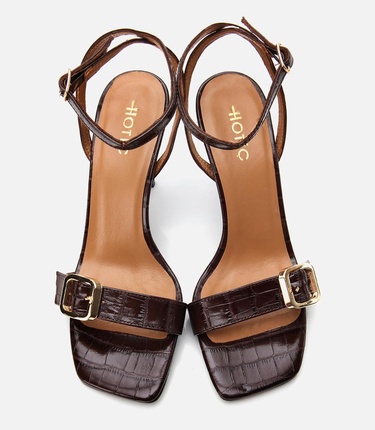  Kadın Deri Kahverengi Kemerli Topuklu Sandalet