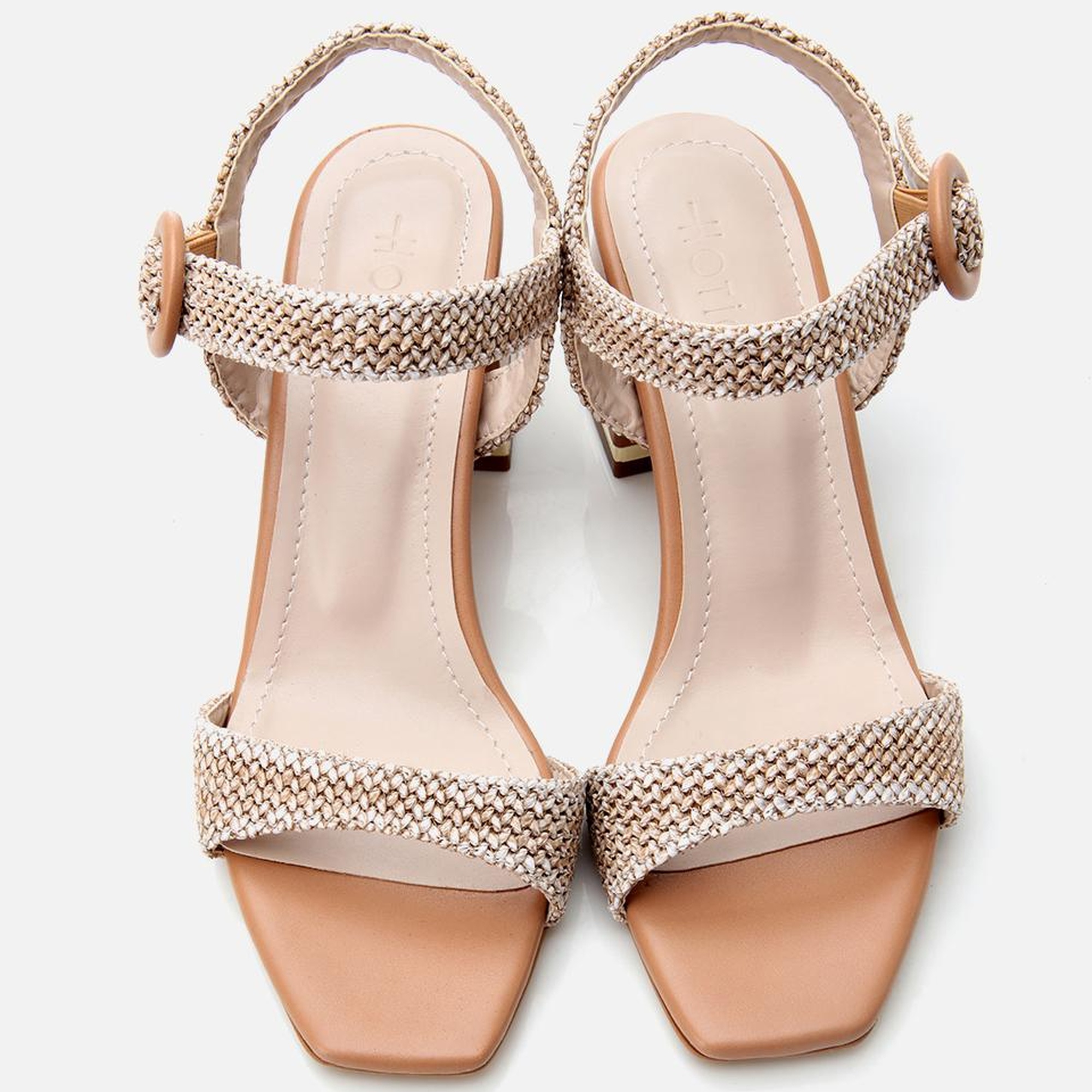 Kadın Bej Hasır Detaylı Topuklu Sandalet