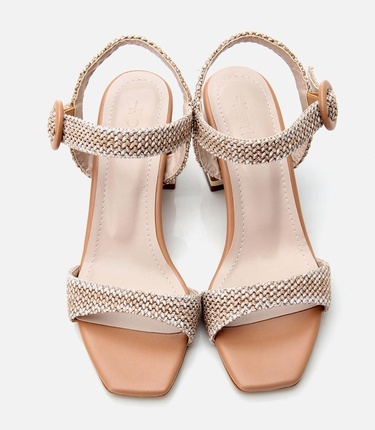  Kadın Bej Hasır Detaylı Topuklu Sandalet