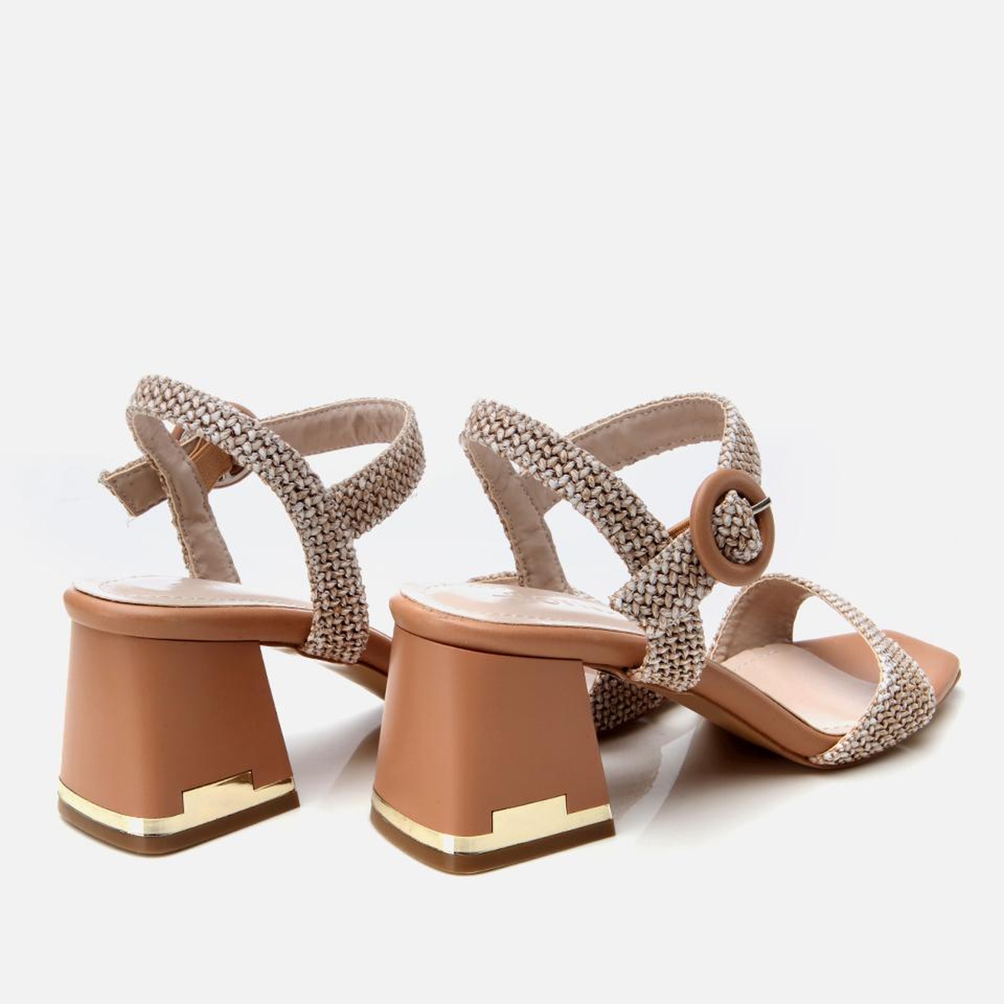 Kadın Bej Hasır Detaylı Topuklu Sandalet