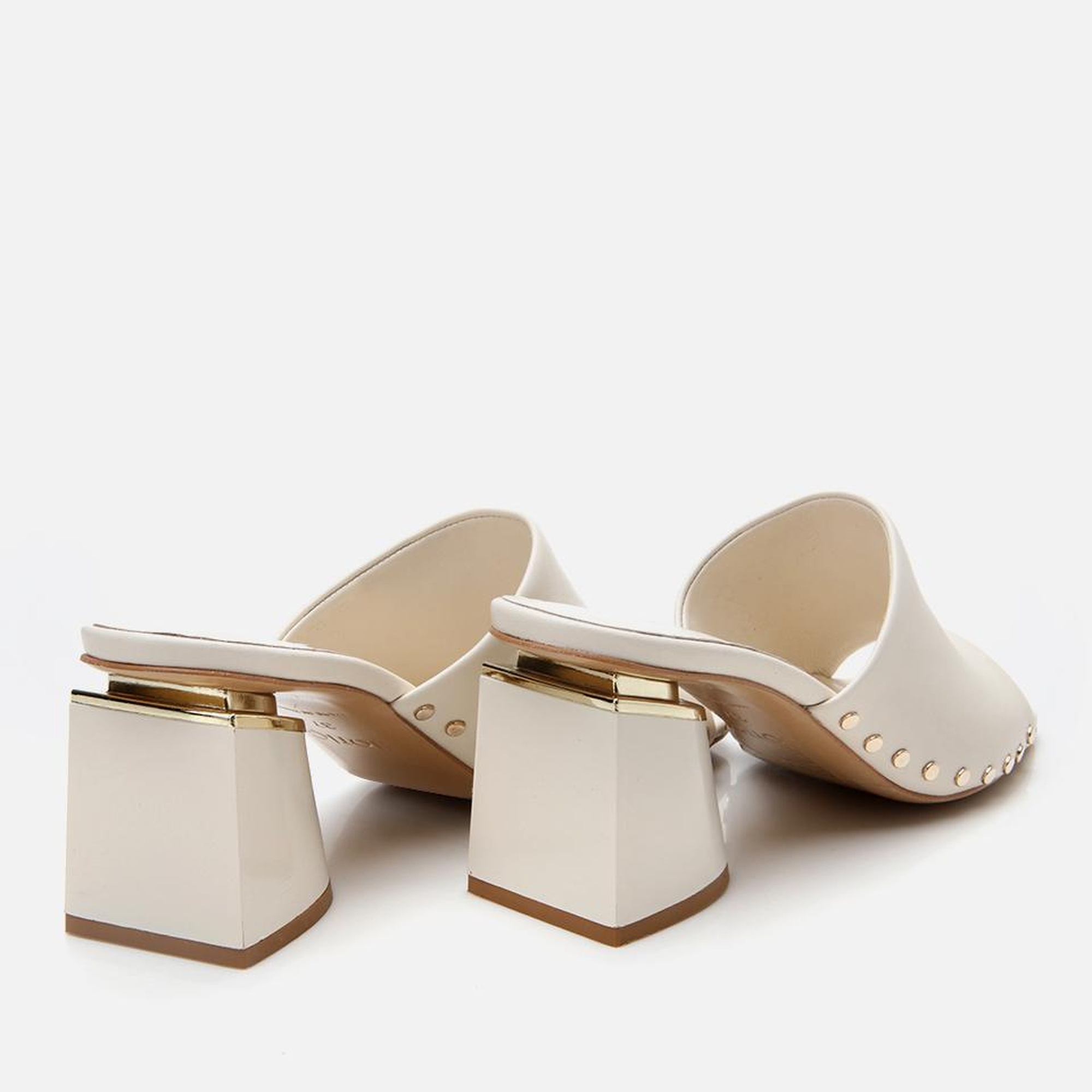 Kadın Deri Ekru Topuklu Terlik