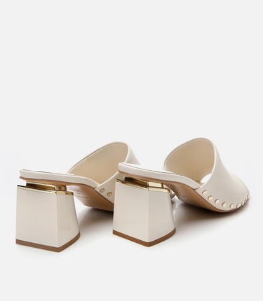  Kadın Deri Ekru Topuklu Terlik