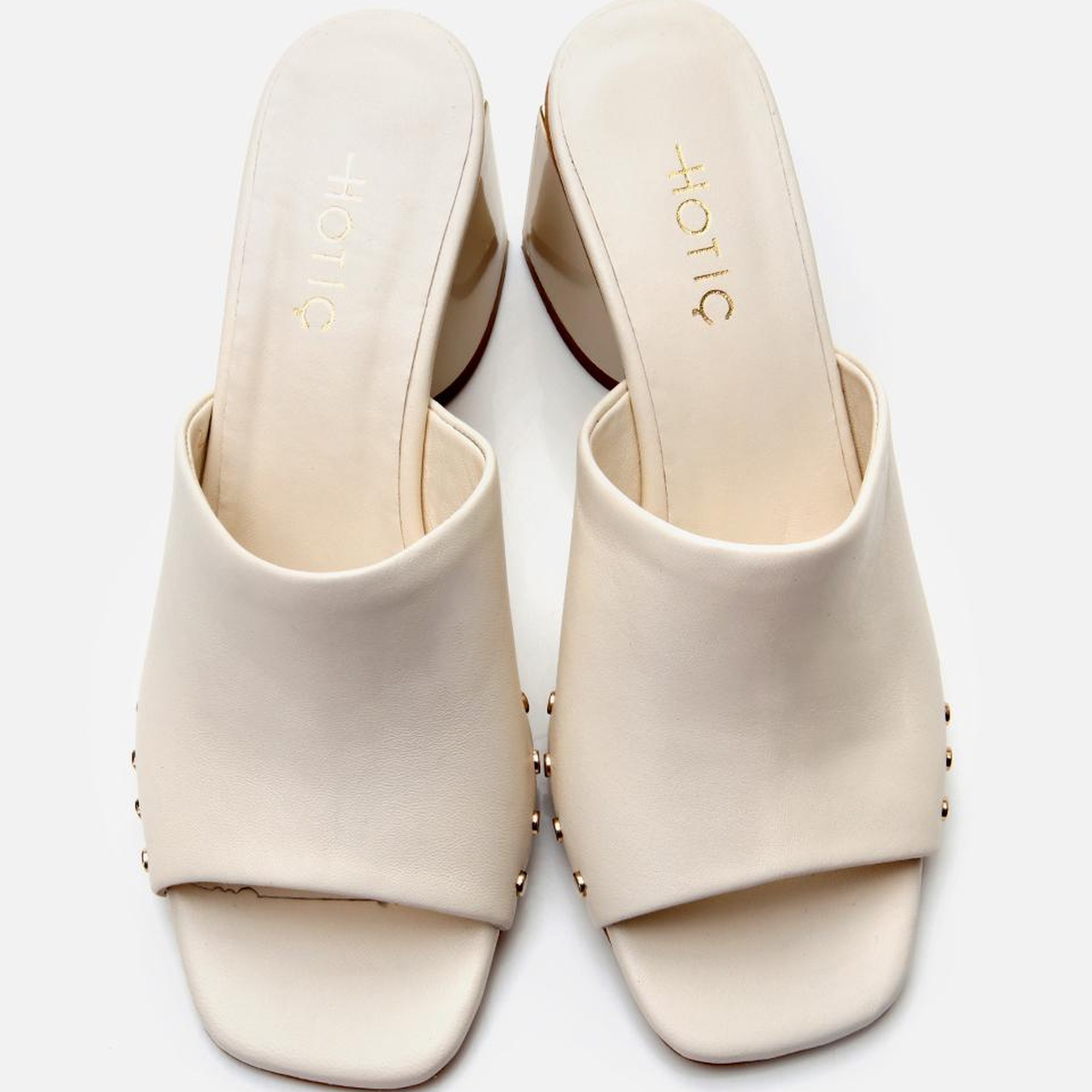 Kadın Deri Ekru Topuklu Terlik