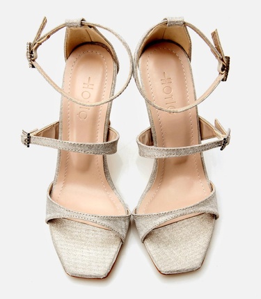  Kadın Gold Simli Abiye Topuklu Sandalet