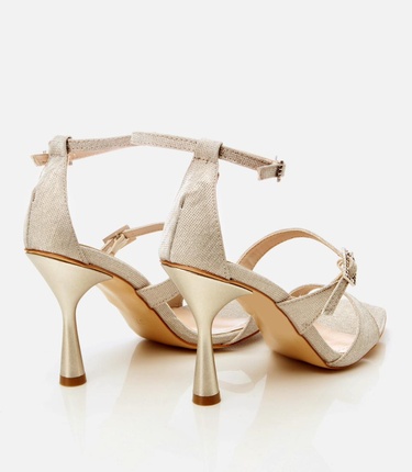  Kadın Gold Simli Abiye Topuklu Sandalet