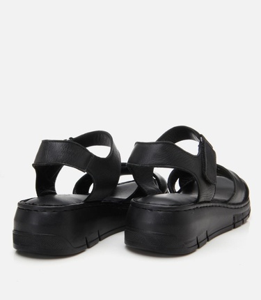  Kadın Deri Siyah Ayarlanabilir Comfort Sandalet