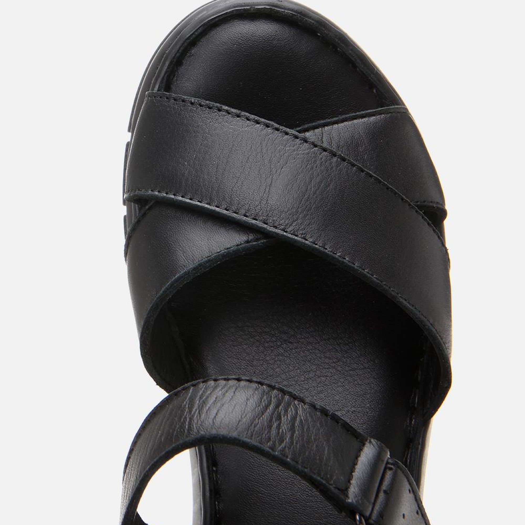 Kadın Deri Siyah Ayarlanabilir Comfort Sandalet