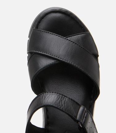  Kadın Deri Siyah Ayarlanabilir Comfort Sandalet