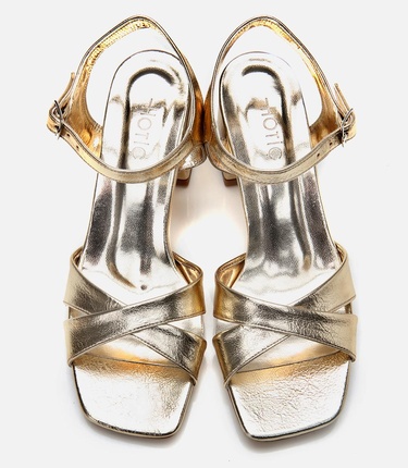  Kadın Gold Abiye Kalın Topuklu Sandalet