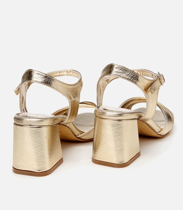  Kadın Gold Abiye Kalın Topuklu Sandalet