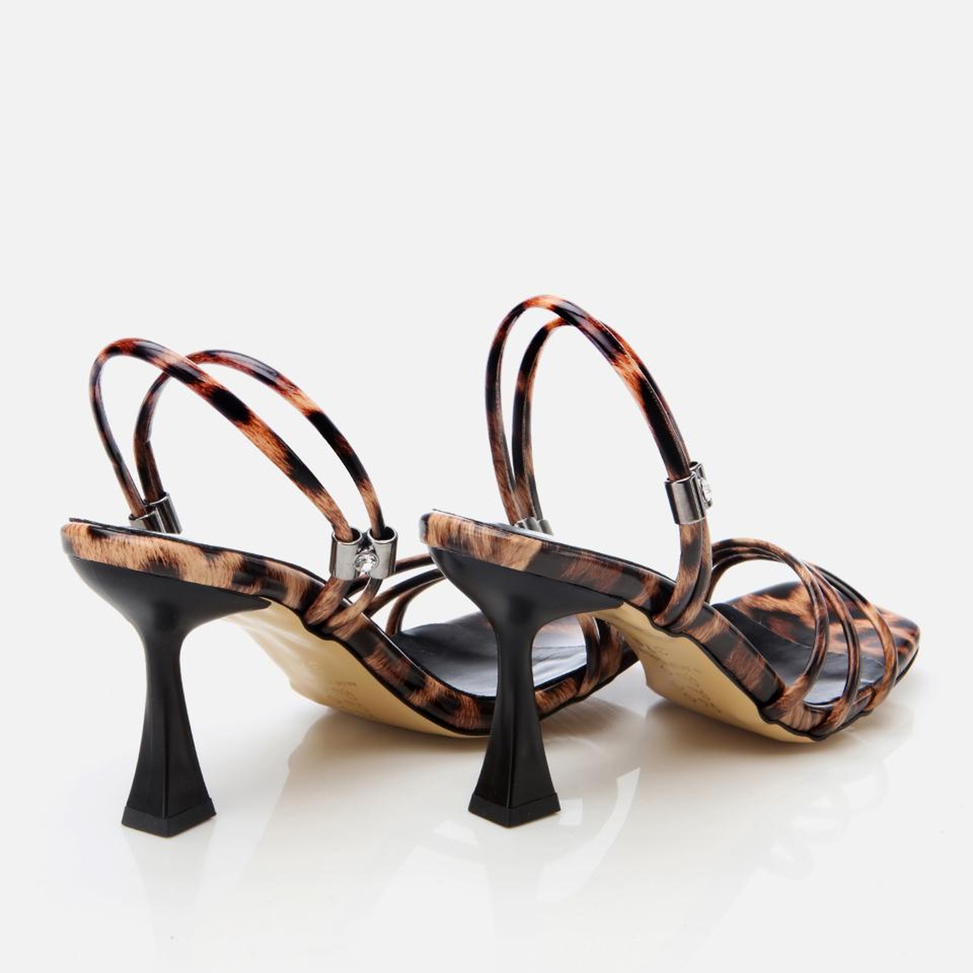 Kadın Taba Leopar Desenli Topuklu Sandalet