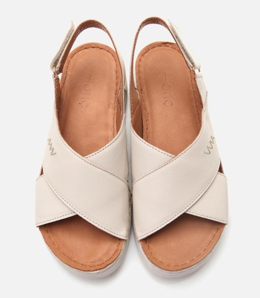  Kadın Deri Bej Ayarlanabilir Comfort Sandalet