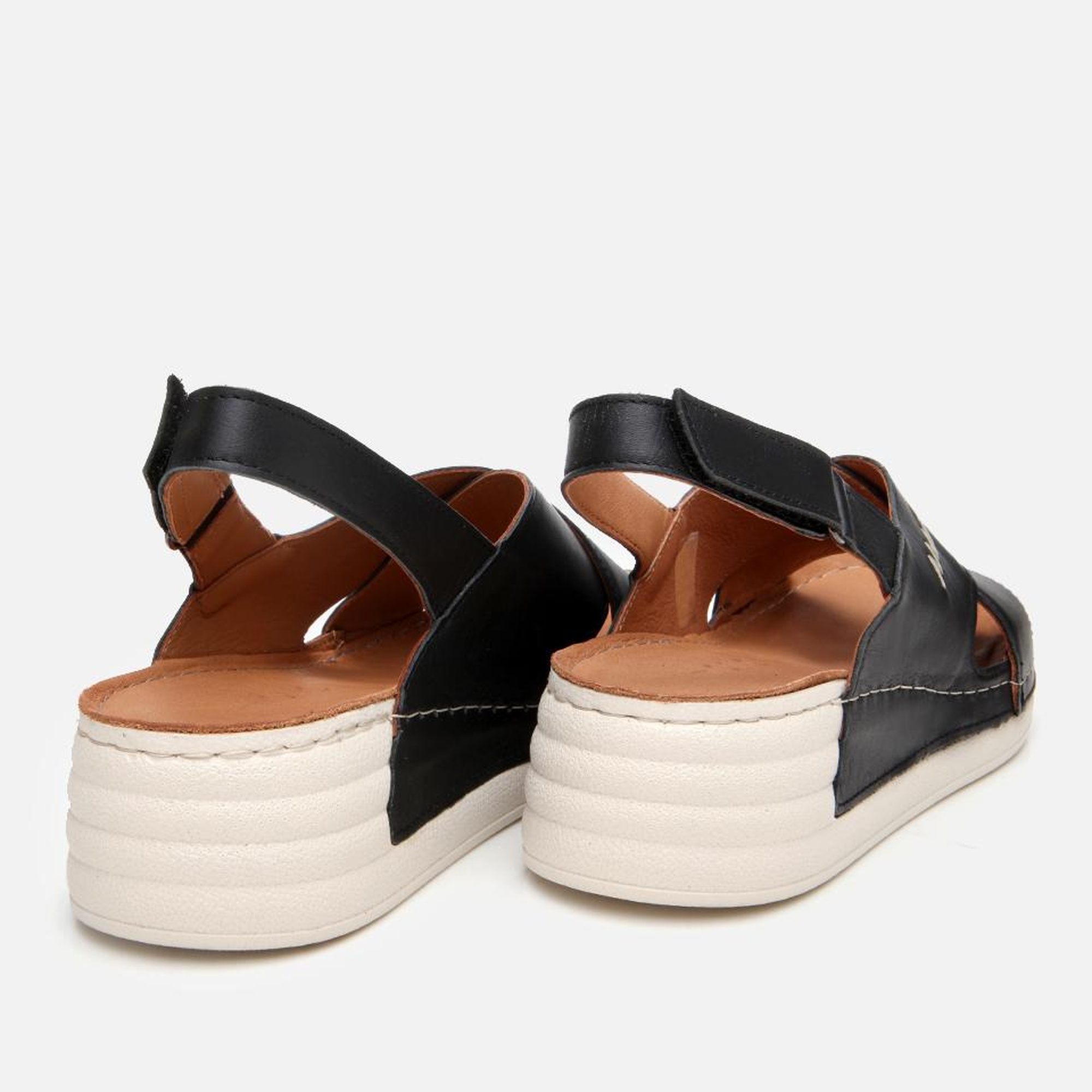 Kadın Deri Siyah Ayarlanabilir Comfort Sandalet