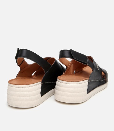  Kadın Deri Siyah Ayarlanabilir Comfort Sandalet