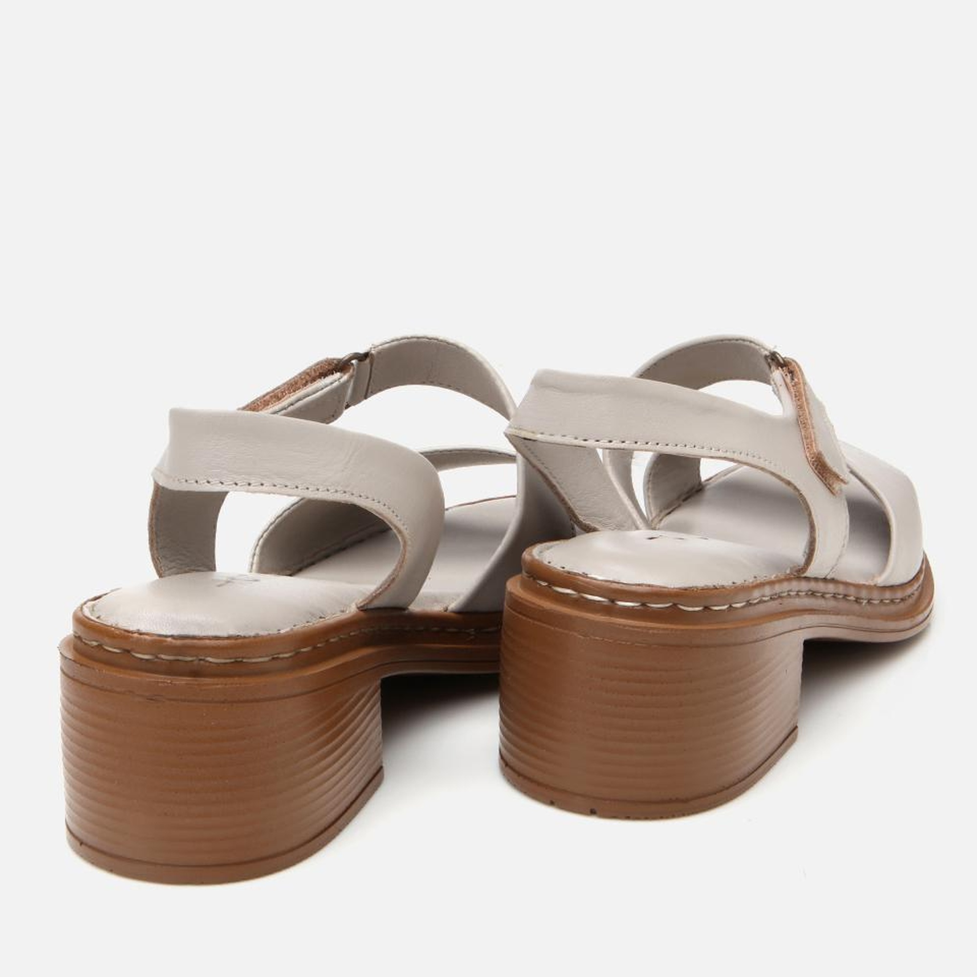 Kadın Deri Ekru Ayarlanabilir Rahat Topuklu Sandalet