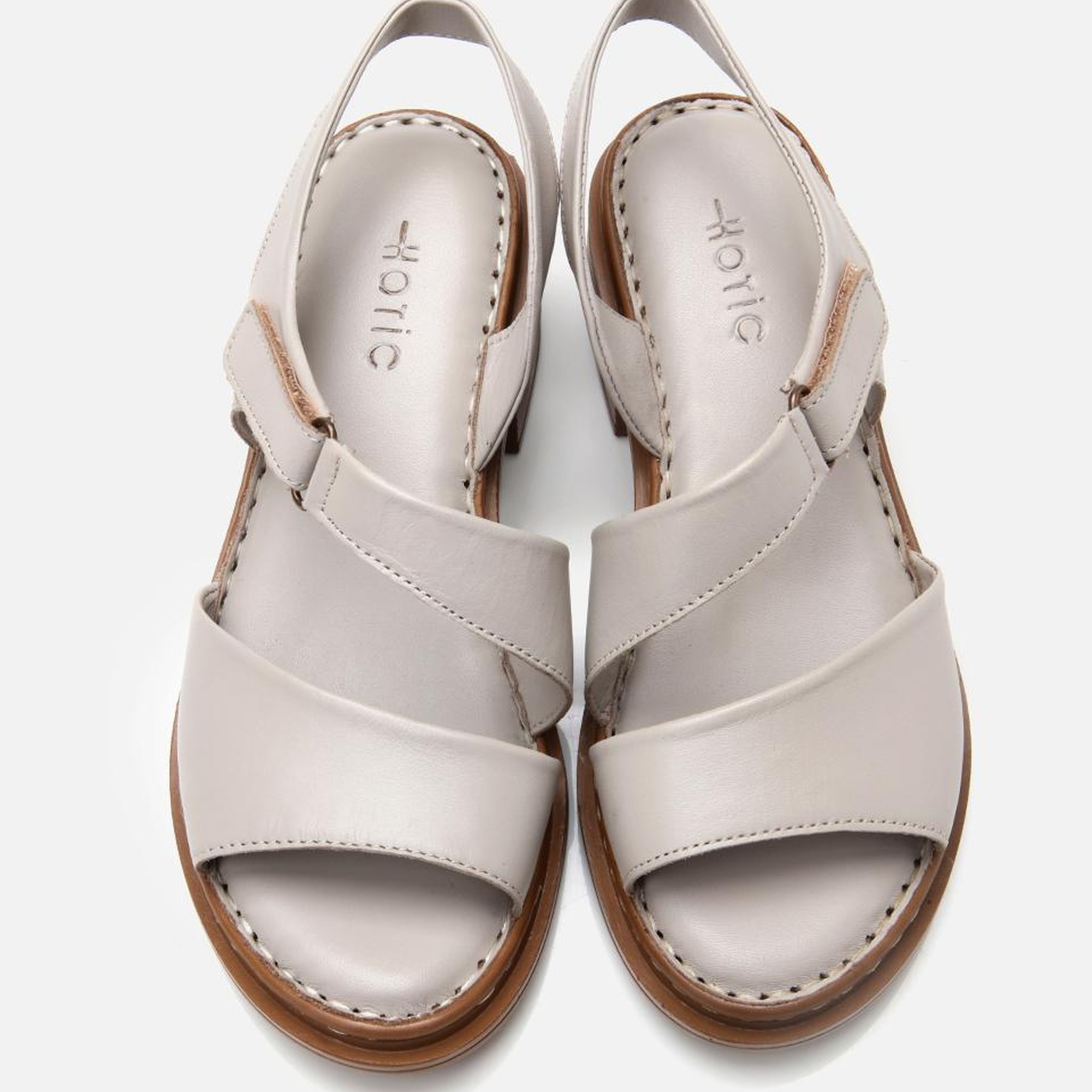 Kadın Deri Ekru Ayarlanabilir Rahat Topuklu Sandalet