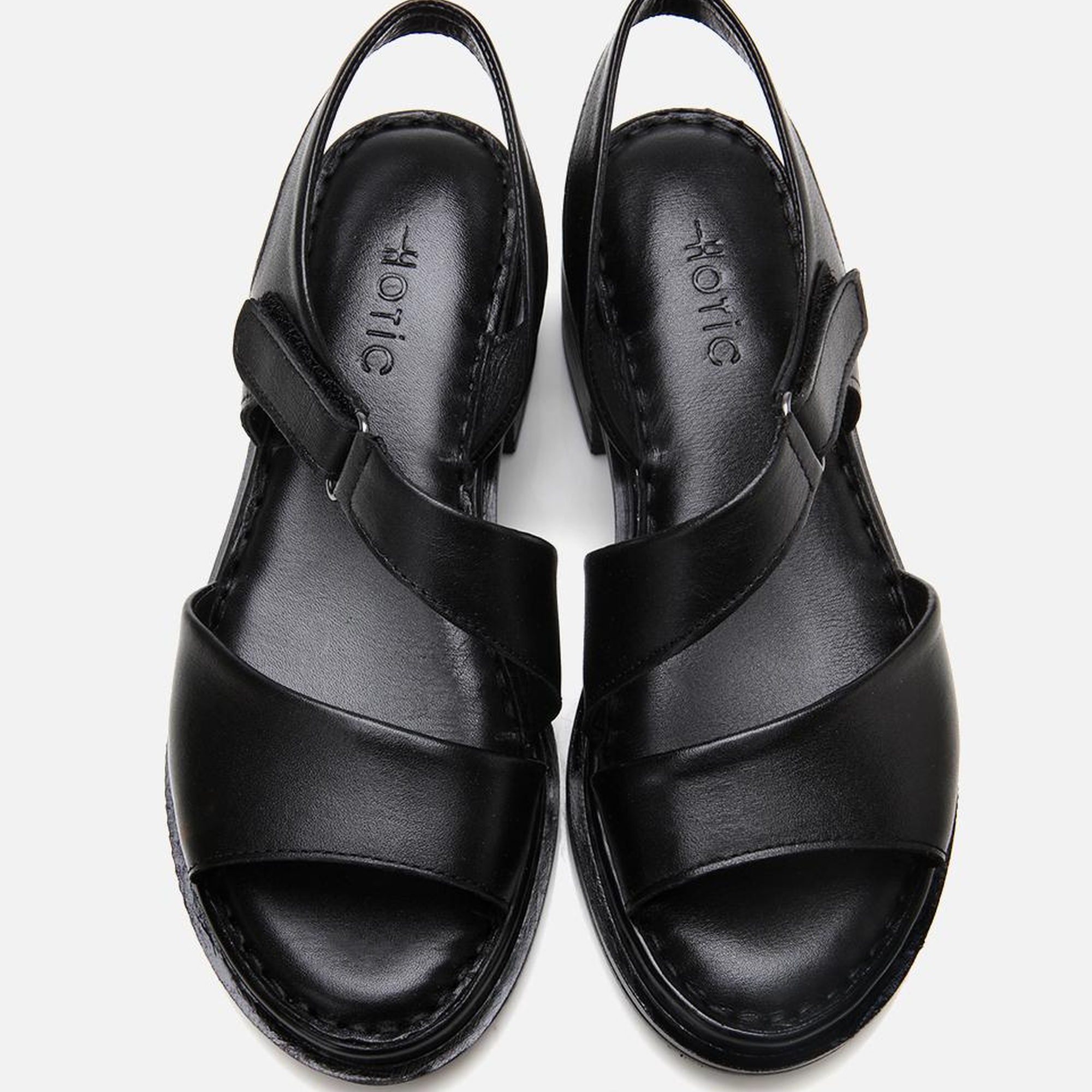 Kadın Deri Siyah Ayarlanabilir Rahat Topuklu Sandalet