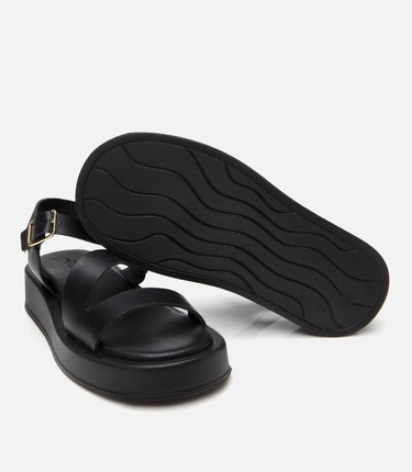  Kadın Deri Siyah Ayarlanabilir Düz Sandalet