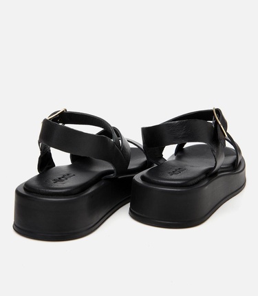  Kadın Deri Siyah Ayarlanabilir Düz Sandalet