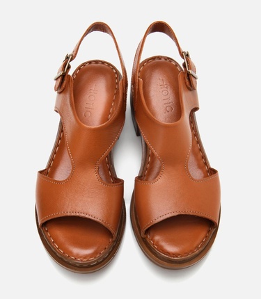  Kadın Deri Taba Kemerli Rahat Topuklu Sandalet