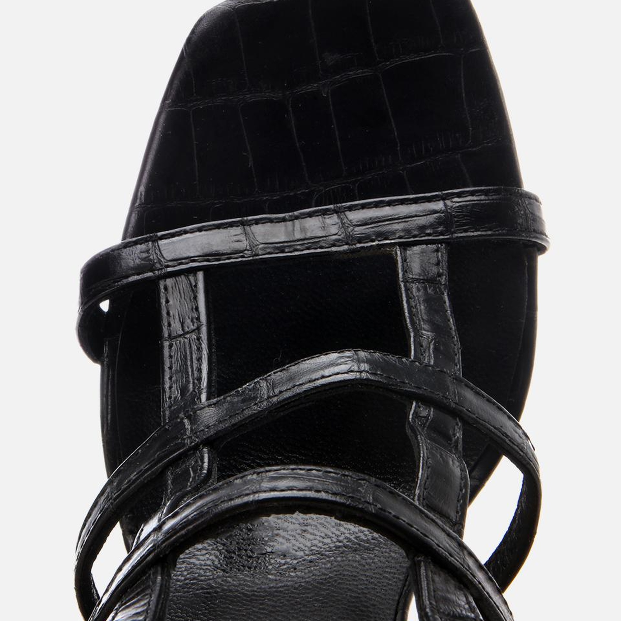 Kadın Deri Siyah Kroko Desenli Topuklu Sandalet