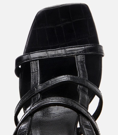  Kadın Deri Siyah Kroko Desenli Topuklu Sandalet