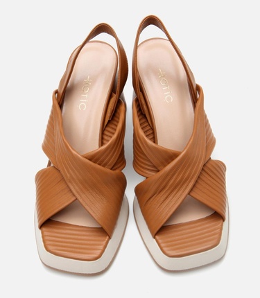  Kadın Deri Taba Kalın Topuklu Sandalet