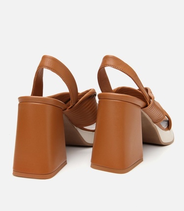  Kadın Deri Taba Kalın Topuklu Sandalet