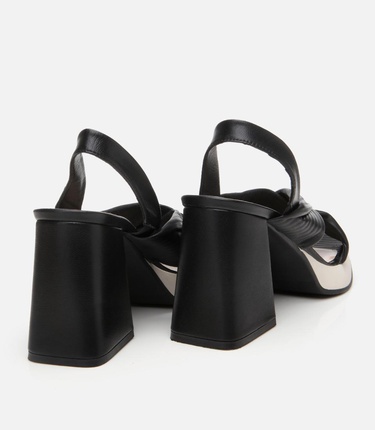  Kadın Deri Siyah Kalın Topuklu Sandalet