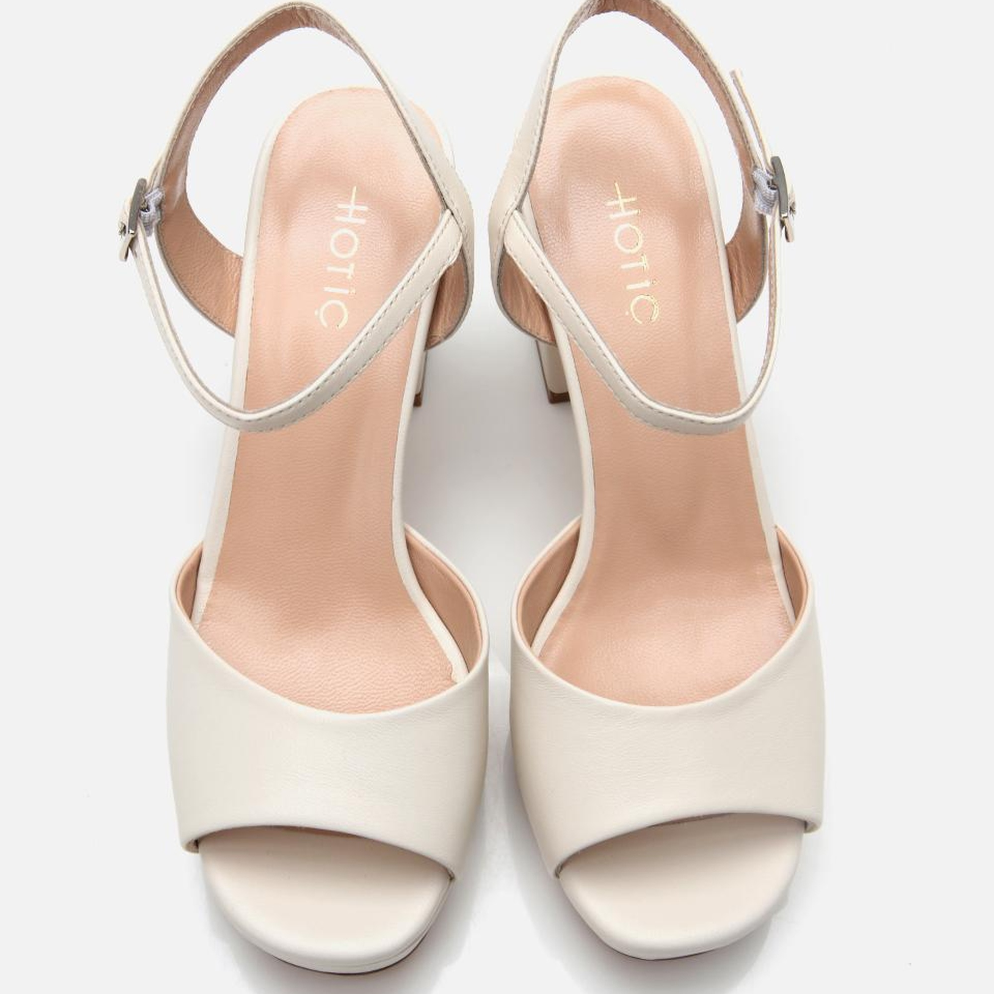 Kadın Deri Ekru Kalın Topuklu Sandalet