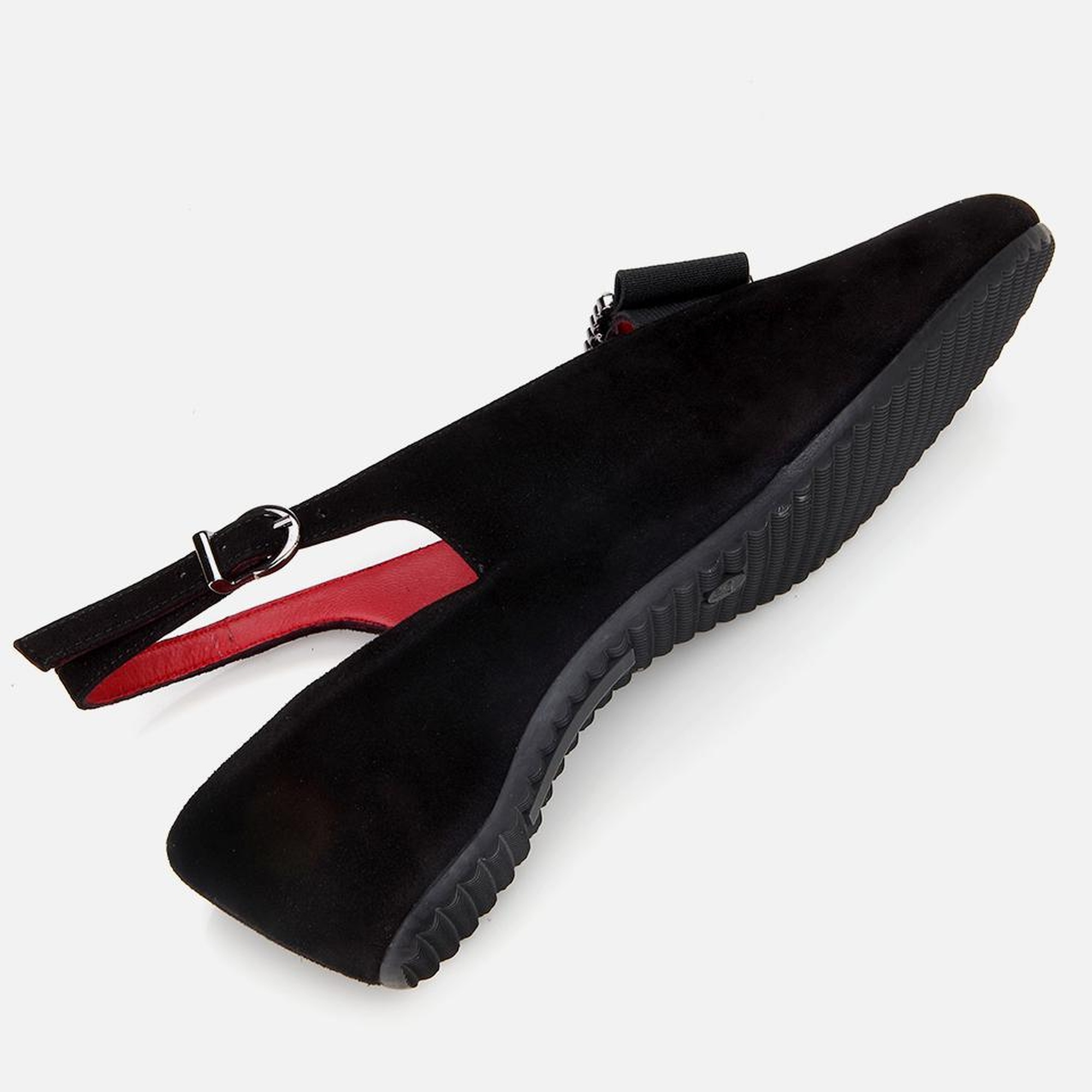 Kadın Süet Deri Siyah Tokalı Esnek Dolgu Topuklu Sandalet