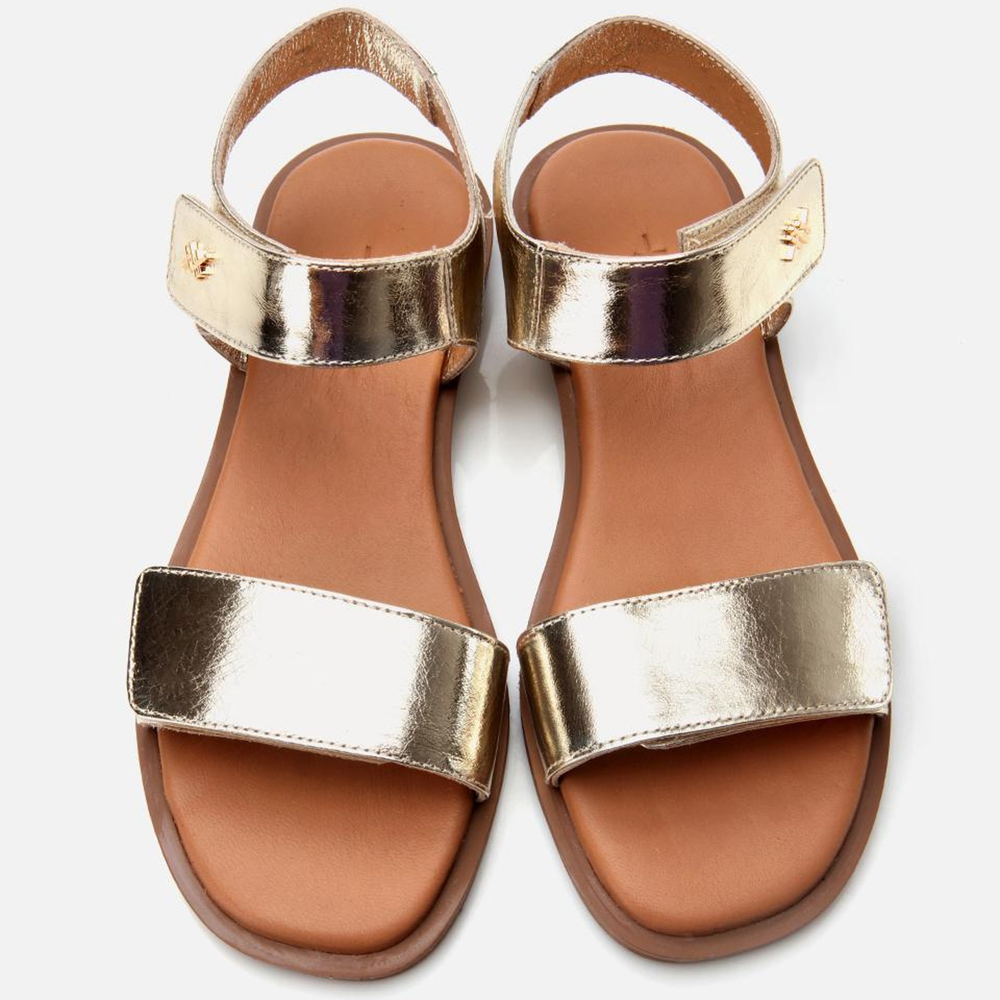 Kadın Deri Gold Ayarlanabilir Düz Sandalet