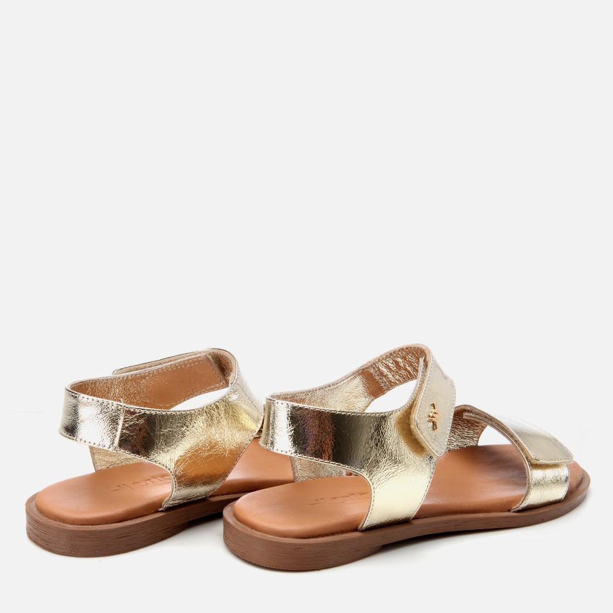 Kadın Deri Gold Ayarlanabilir Düz Sandalet