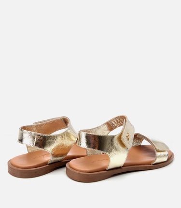  Kadın Deri Gold Ayarlanabilir Düz Sandalet