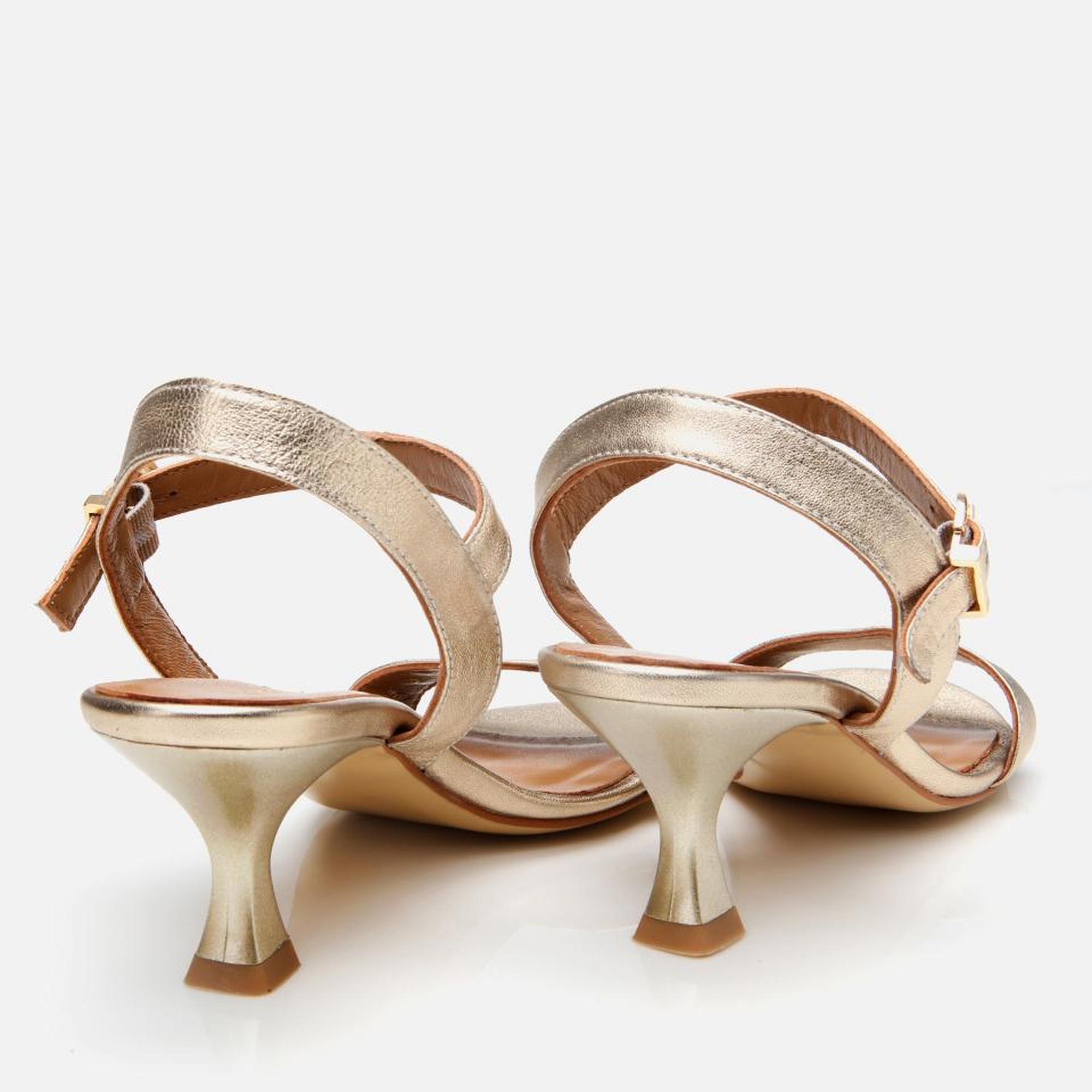 Kadın Deri Gold Kemerli Abiye Topuklu Sandalet