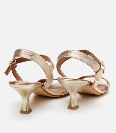  Kadın Deri Gold Kemerli Abiye Topuklu Sandalet