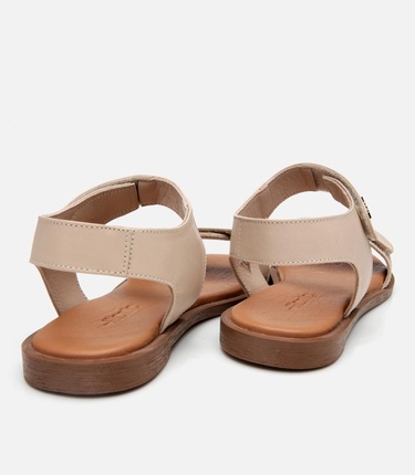  Kadın Deri Bej Ayarlanabilir Düz Sandalet