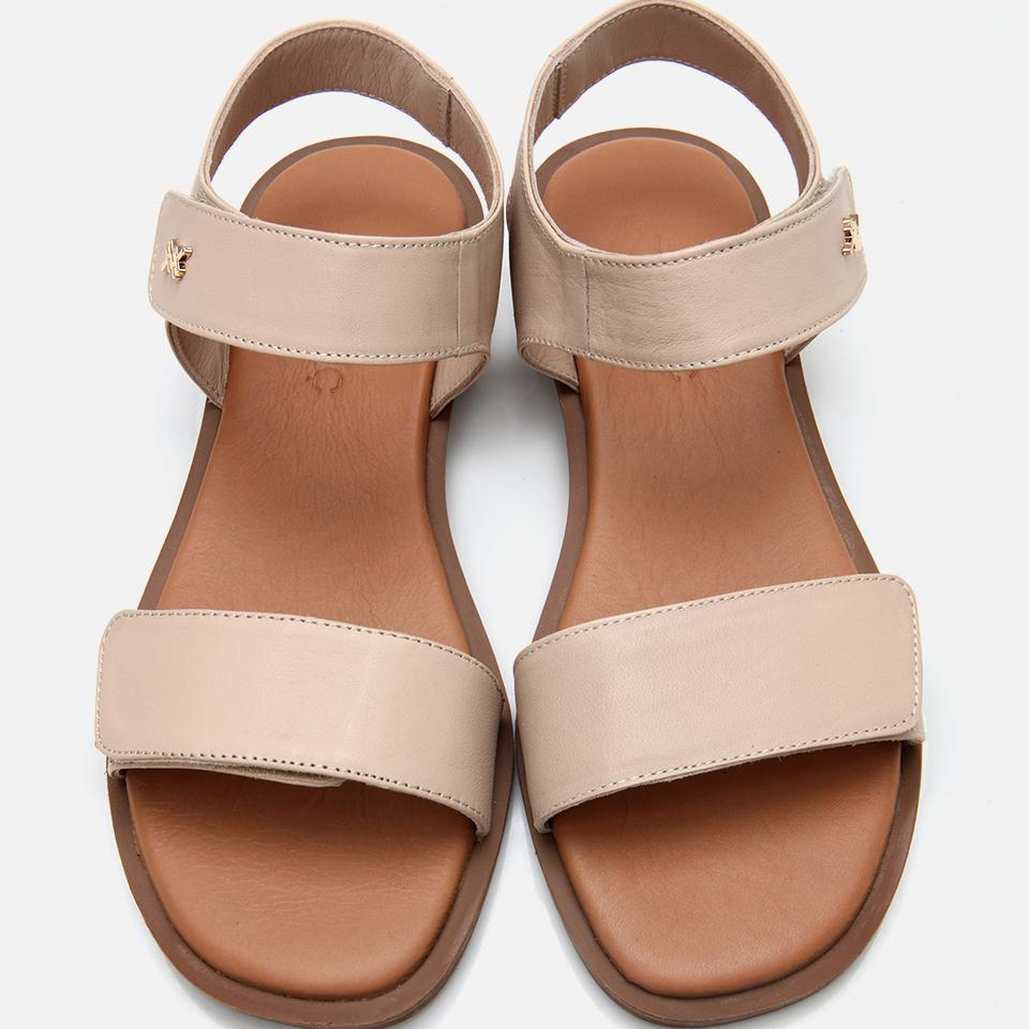 Kadın Deri Bej Ayarlanabilir Düz Sandalet