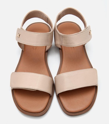  Kadın Deri Bej Ayarlanabilir Düz Sandalet