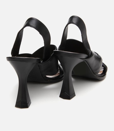  Kadın Deri Siyah Yumuşak Dokulu Topuklu Sandalet