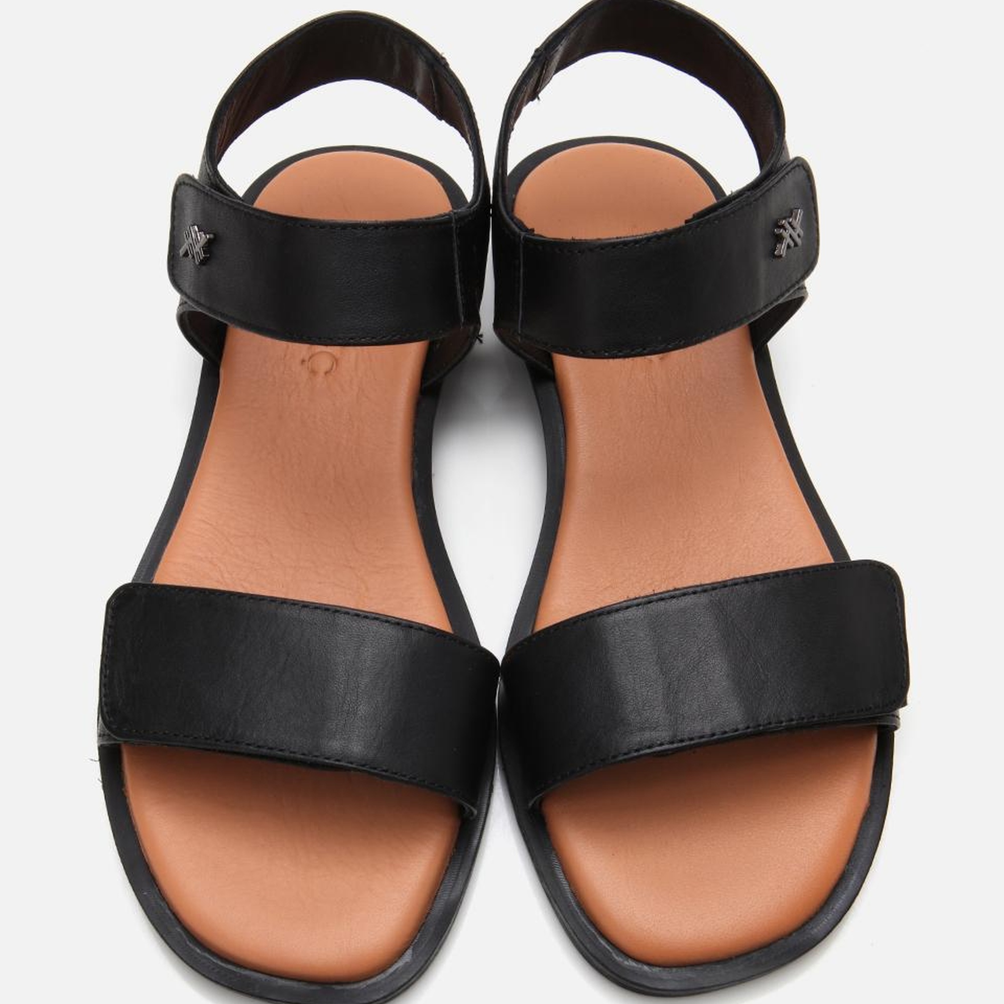 Kadın Deri Siyah Ayarlanabilir Düz Sandalet