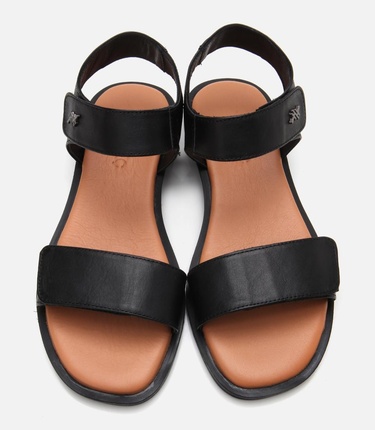  Kadın Deri Siyah Ayarlanabilir Düz Sandalet