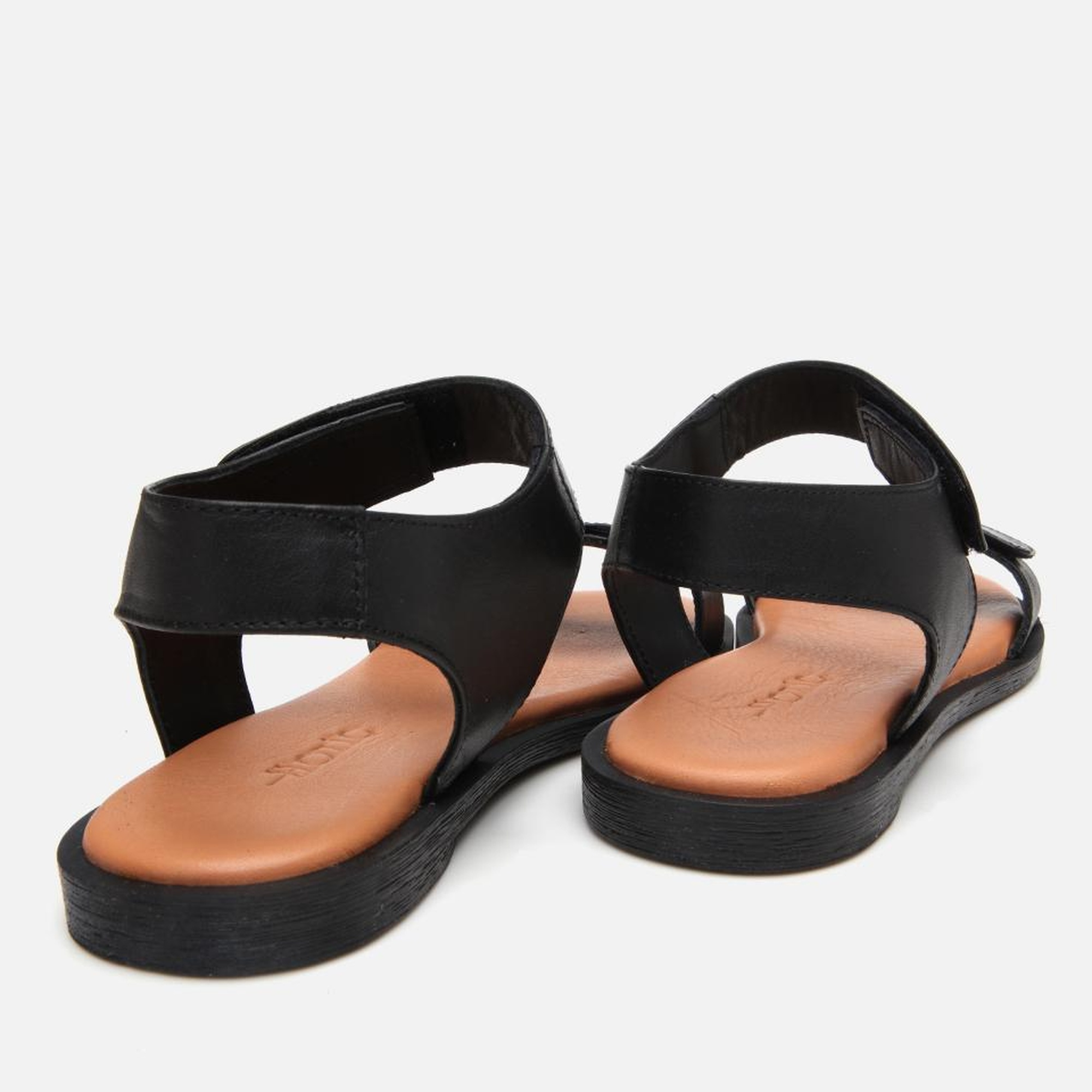 Kadın Deri Siyah Ayarlanabilir Düz Sandalet