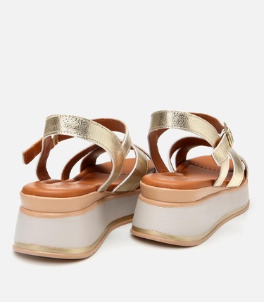  Kadın Deri Gold Dolgu Topuklu Sandalet